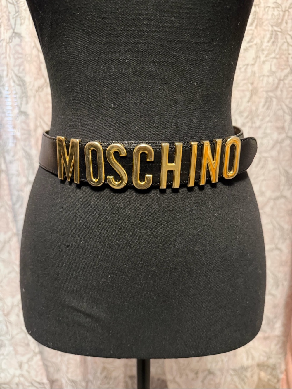 Moschino Black Belt with Gold MOSCHINO Lettering